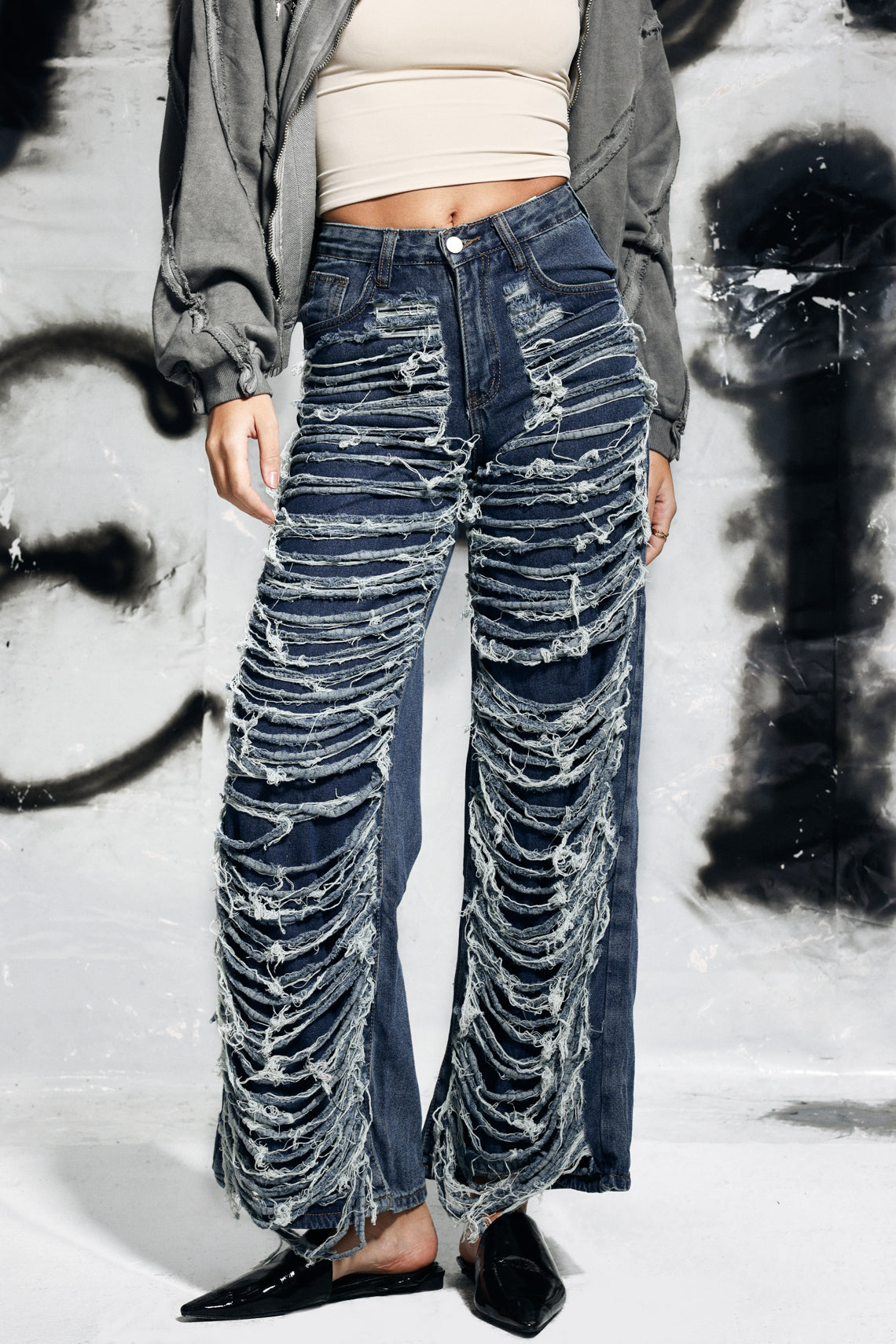 Campbell – Zerrissene Jeans mit Fransen in Blau