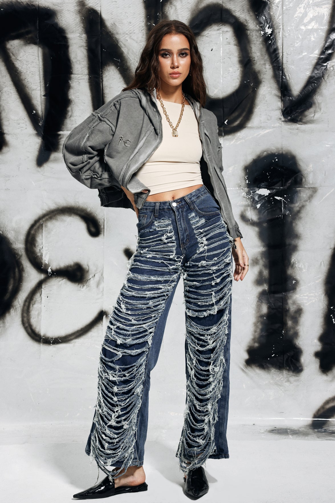 Campbell – Zerrissene Jeans mit Fransen in Blau