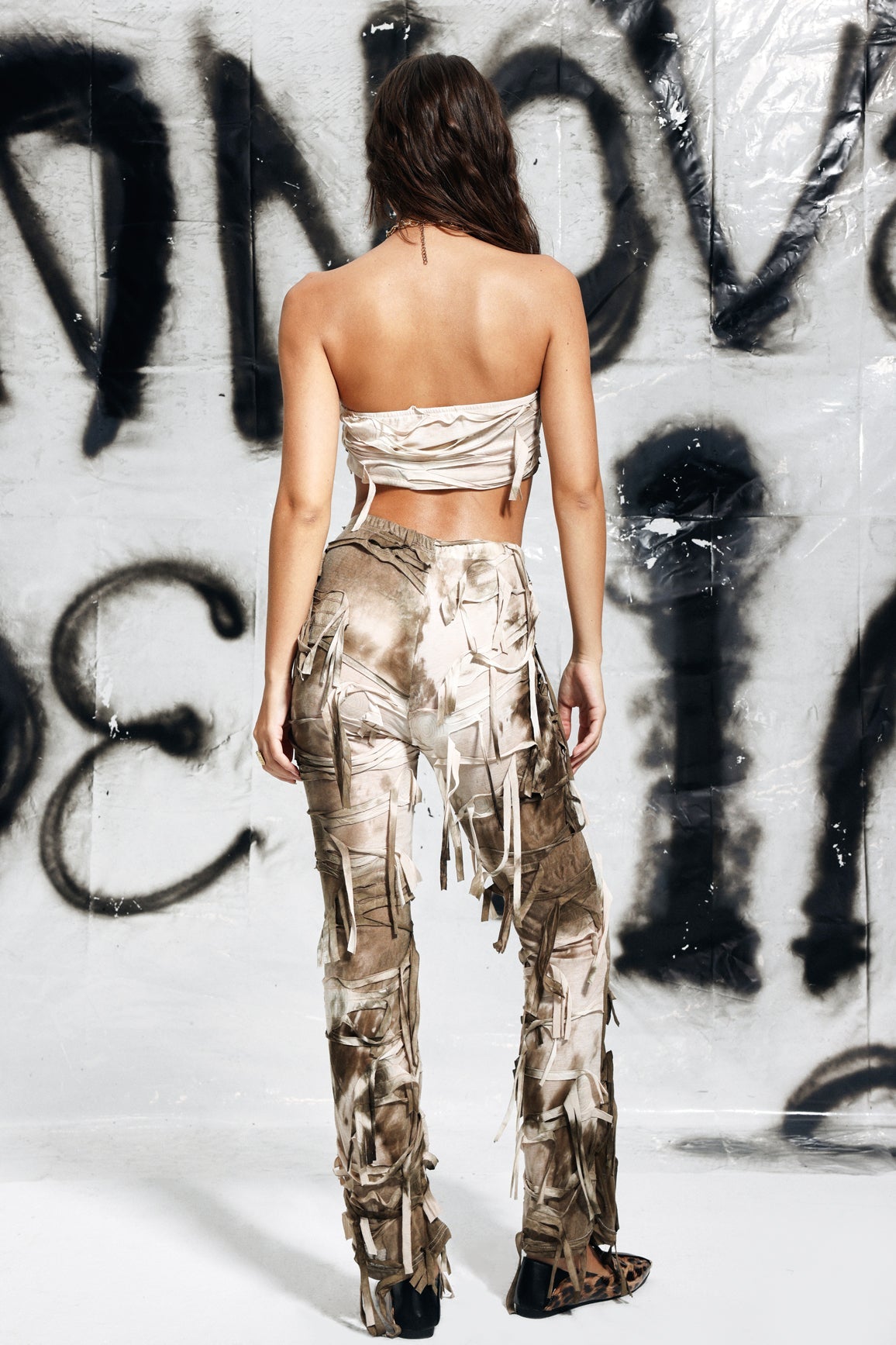 Carrington Tie Dye Fringe Pants Set In Apricot