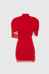 Cenlia Mesh Hollow Mini Dress In Red