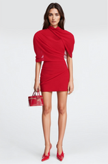 Cenlia – Rotes Minikleid aus Netzstoff mit Hohlsaum