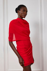 Cenlia – Rotes Minikleid aus Netzstoff mit Hohlsaum