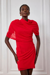 Cenlia – Rotes Minikleid aus Netzstoff mit Hohlsaum