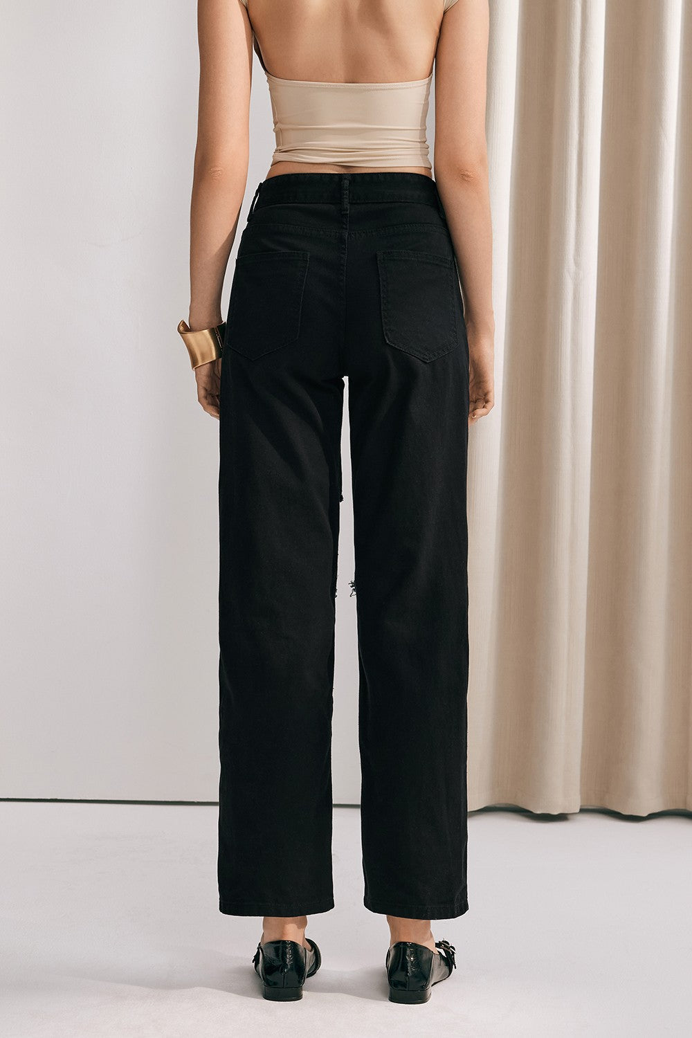 Chloe Mesh Straight Jeans In Black