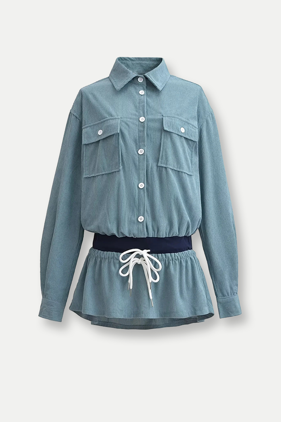 Corduroy Drawstring Shirt Mini Dress