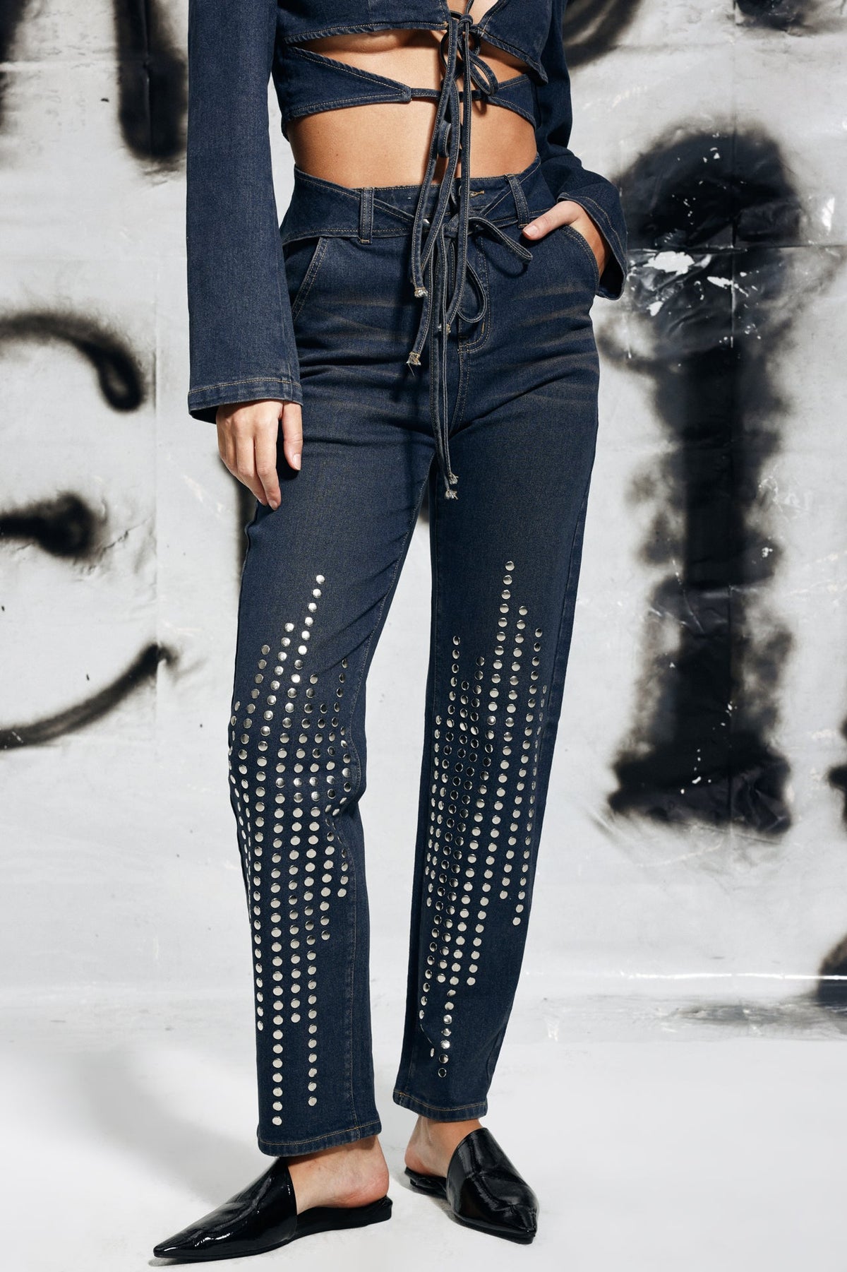 Cosette Lace Up Studded Jeans