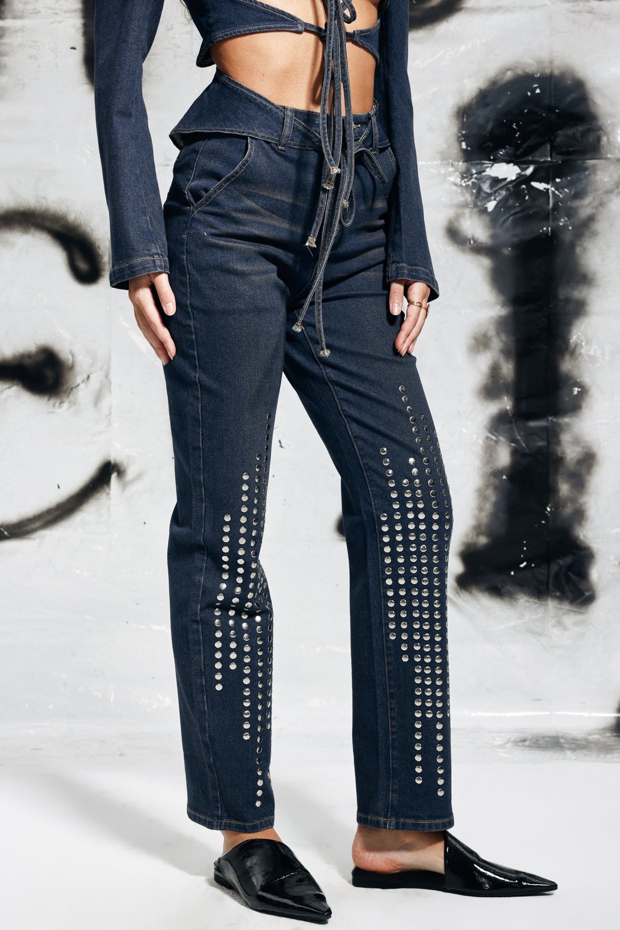 Cosette Lace Up Studded Jeans