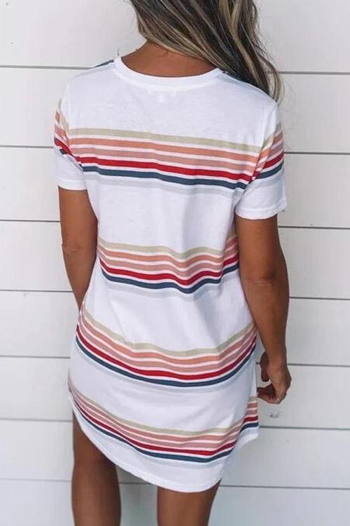 Stripe O Neck Trendy Short Sleeve Mini Dress