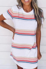 Stripe O Neck Trendy Short Sleeve Mini Dress