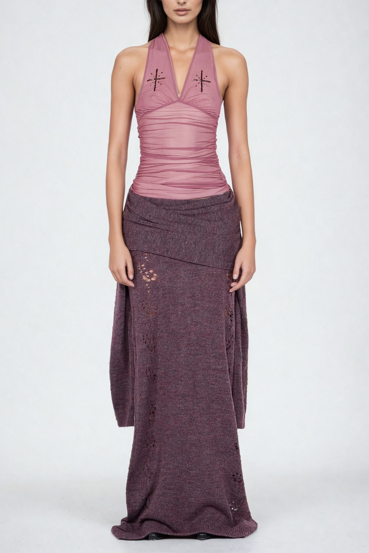 Dakota – Rückenfreies Neckholder-Top mit Rüschen in Rosa