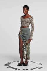 Delta Long Sleeve Leopard Torn Crop Top