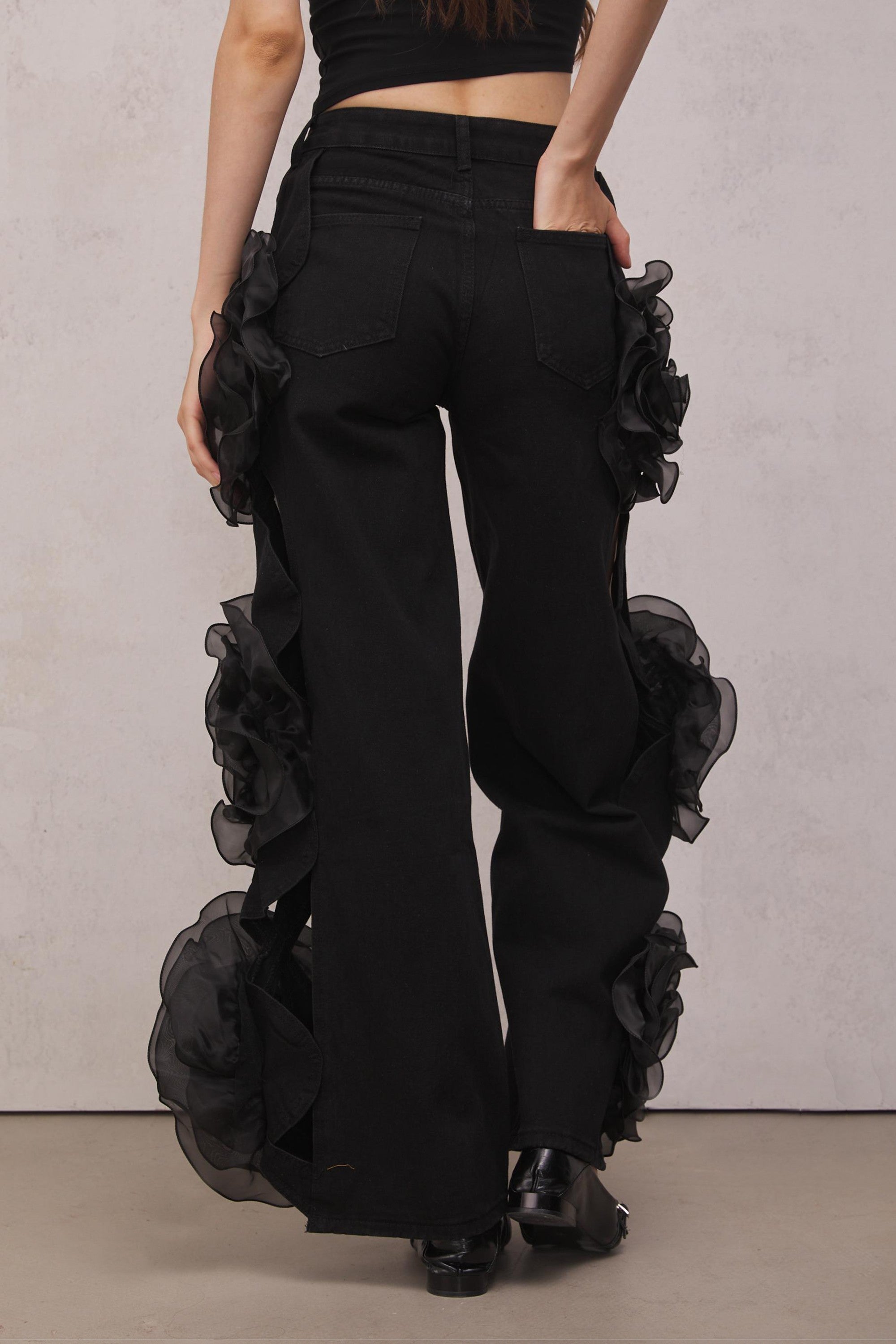 Dior Flower Hollow Jeans In Black