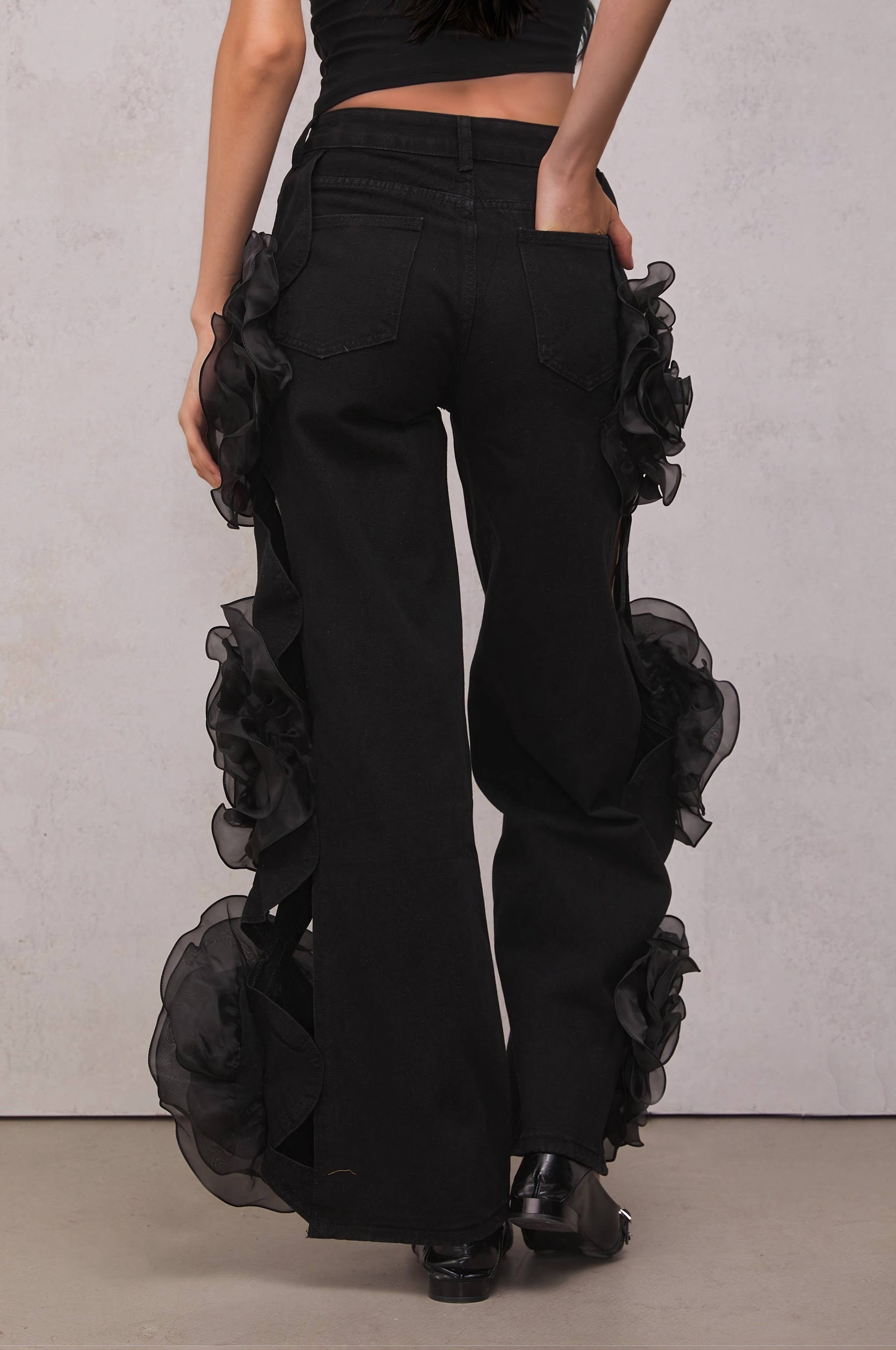 Dior Flower Hollow Jeans In Black