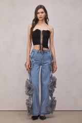 Dior Flower Hollow Jeans In Blue