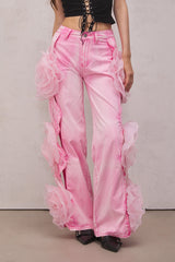 Dior Flower Hollow Jeans In Pink