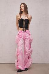 Dior Flower Hollow Jeans In Pink