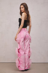 Dior Flower Hollow Jeans In Pink