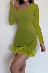 Drop Shoulder Fuzzy Hem Mini Dress