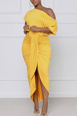 Elegantes One-Shoulder Plisseekleid