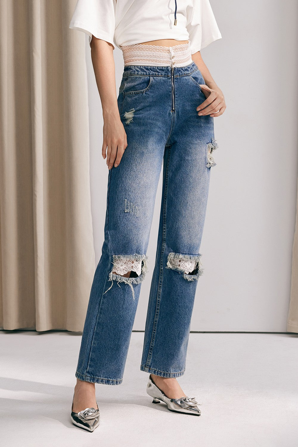 Elianna Lace Torn Jeans