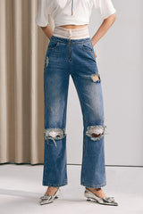 Elianna Lace Torn Jeans