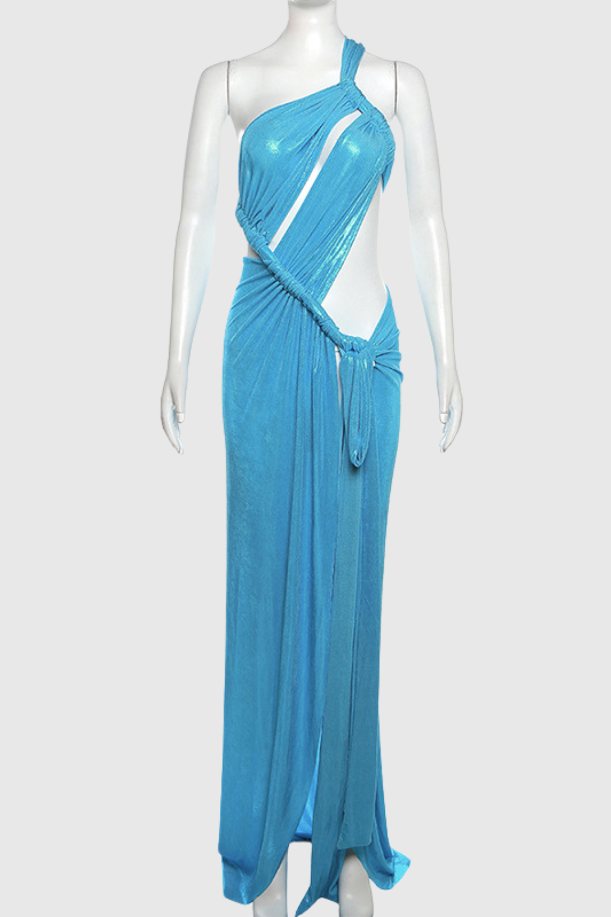 Elise Metallic Split Maxi Dress In Blue