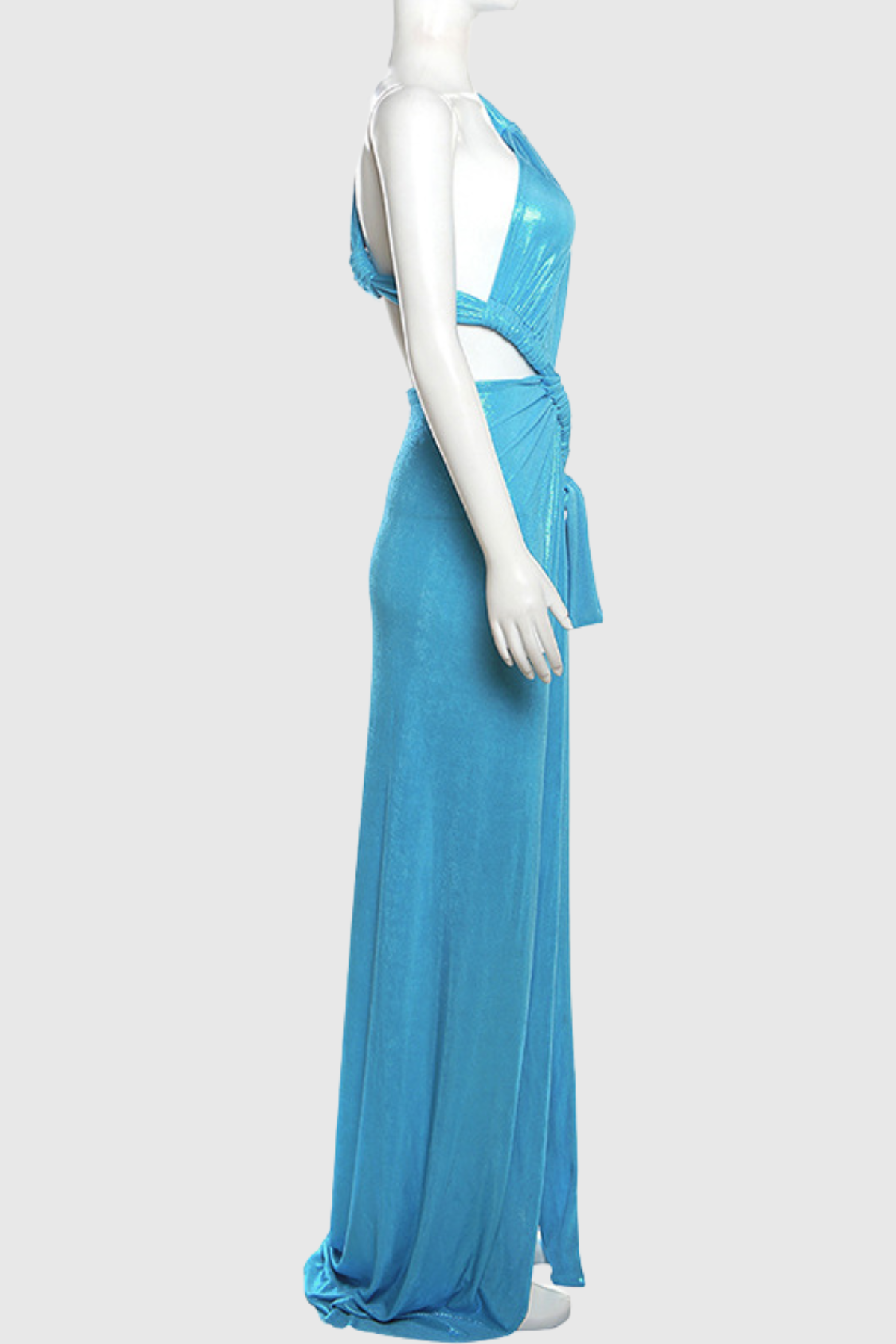 Elise Metallic Split Maxi Dress In Blue