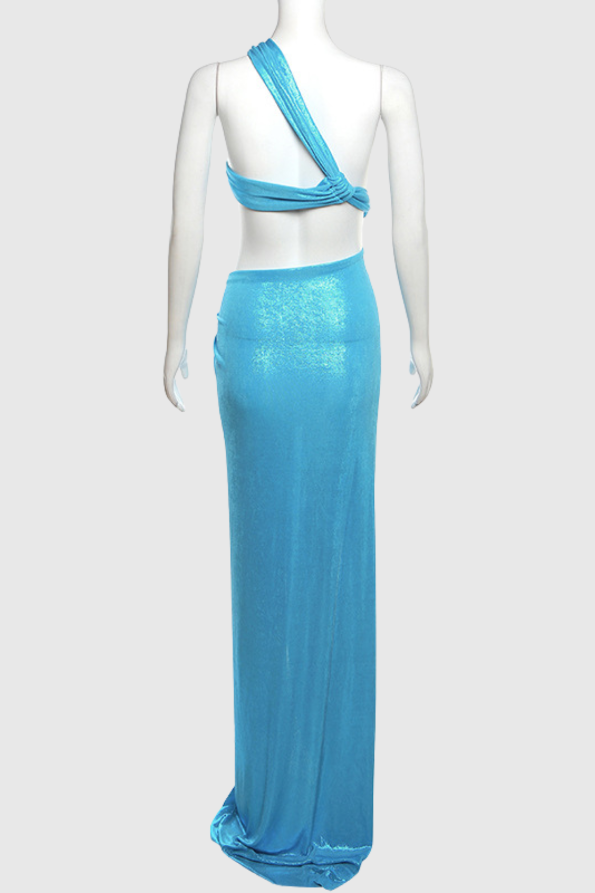 Elise Metallic Split Maxi Dress In Blue