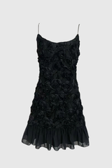 Emberly Spaghetti Flower Ruffle Mini Dress In Black