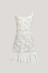 Emberly Spaghetti Flower Ruffle Mini Dress In White