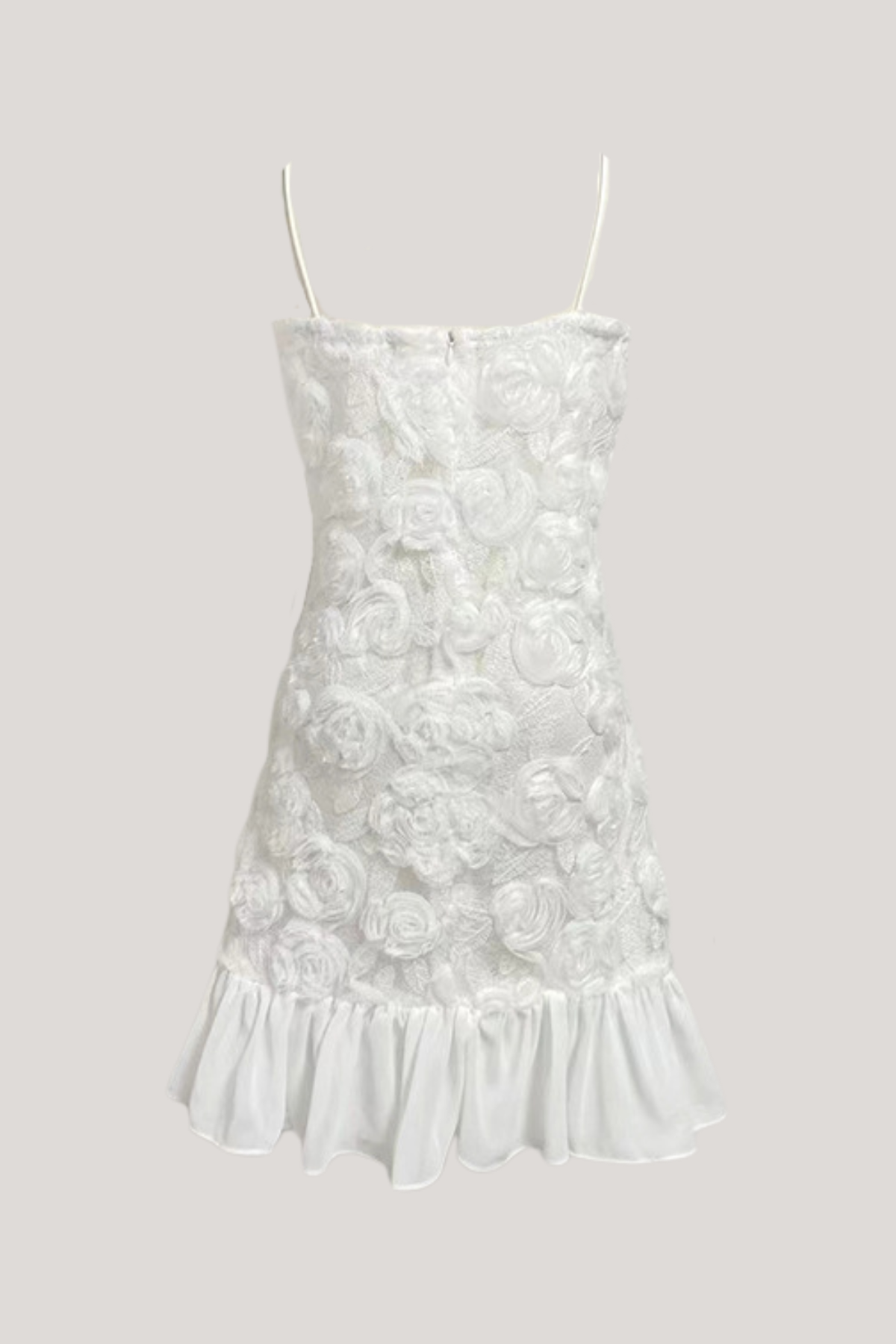 Emberly Spaghetti Flower Ruffle Mini Dress In White