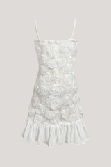 Emberly Spaghetti Flower Ruffle Mini Dress In White