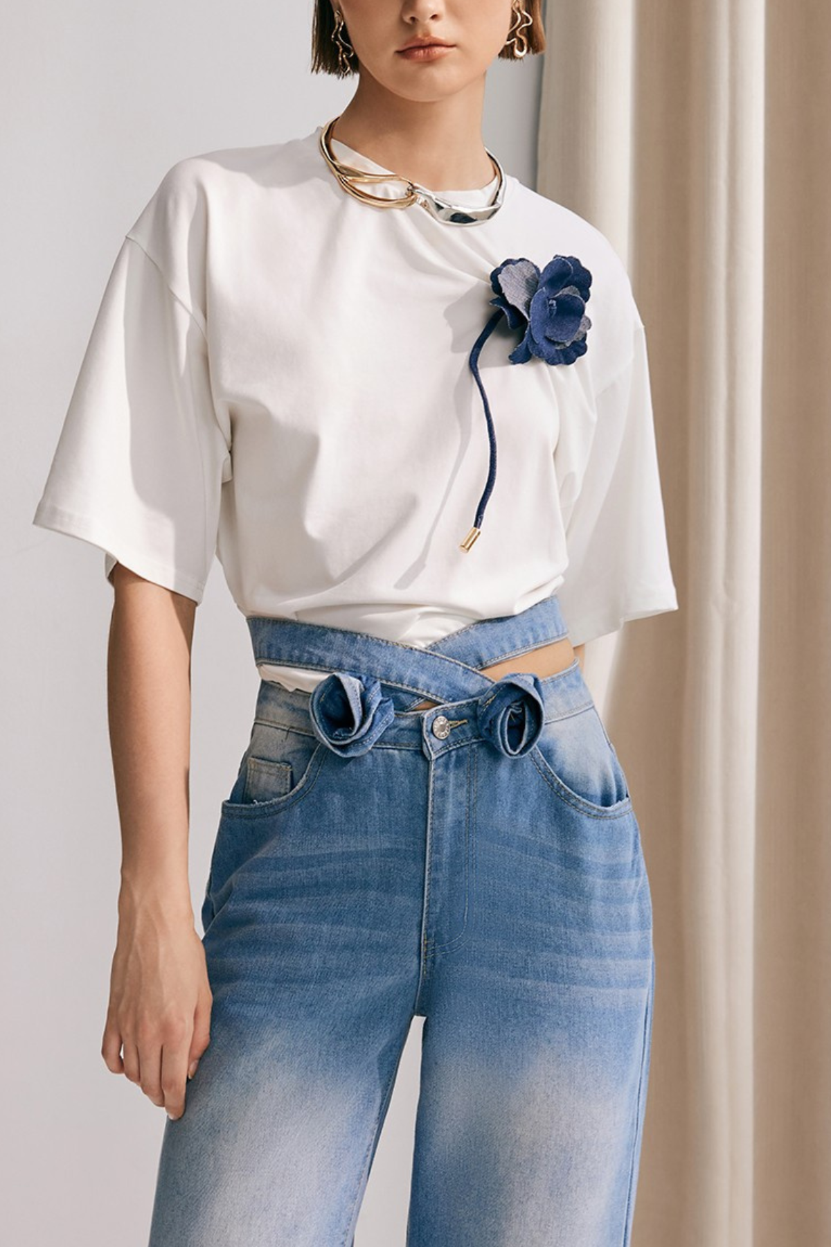 Emmalyn Ruched Flower T Shirt