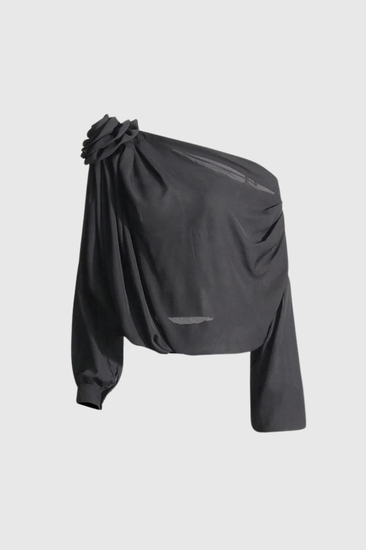 Ensley Flower – Schwarzes Netzoberteil mit einfacher Schulterpartie