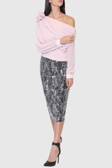 Ensley Flower – Einschultriges Netzoberteil in Rosa