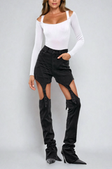 Eshwari Stripe Cutout Jeans In Black