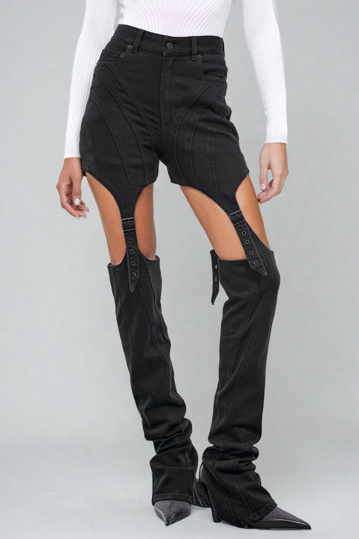 Eshwari Stripe Cutout Jeans In Black