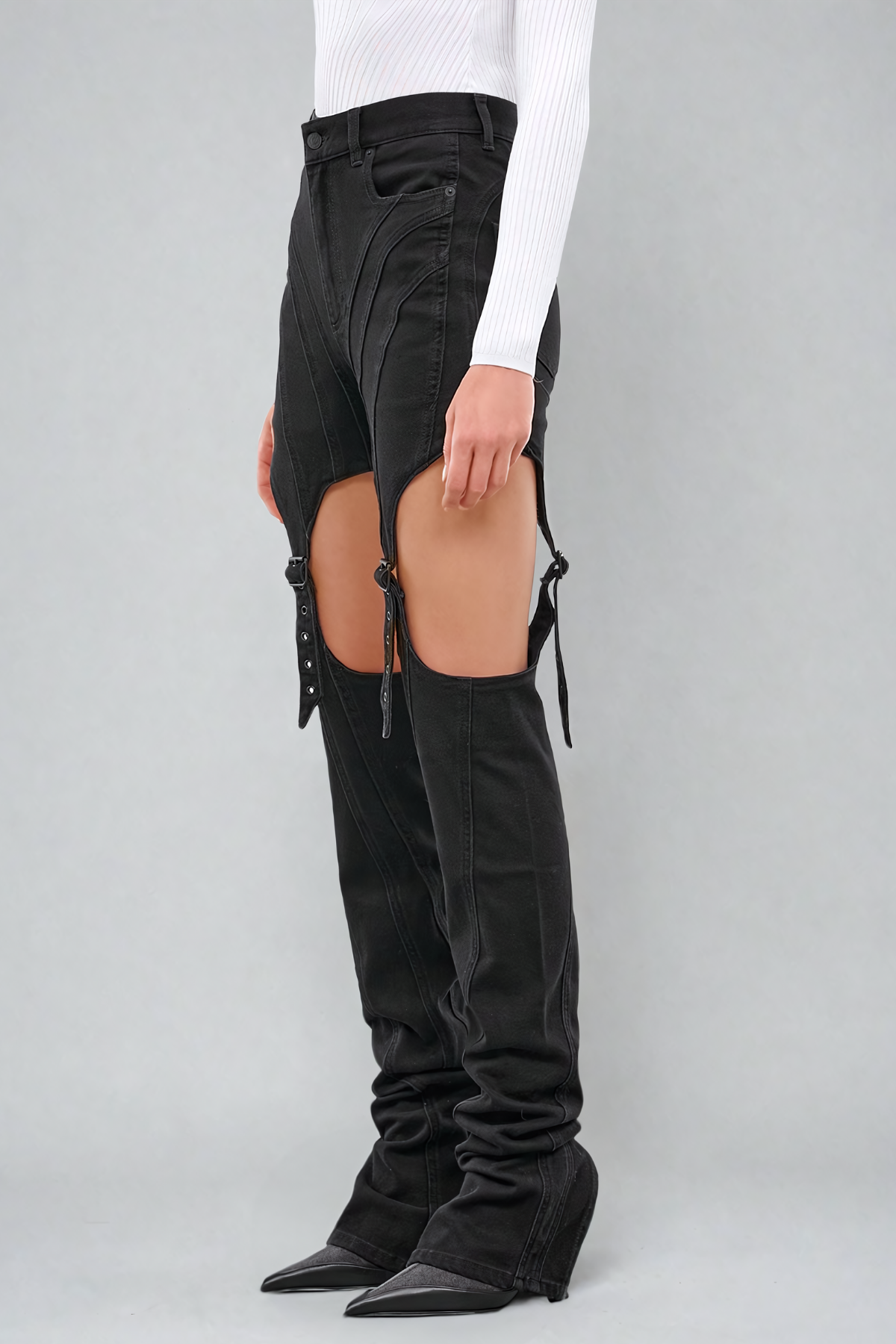 Eshwari Stripe Cutout Jeans In Black