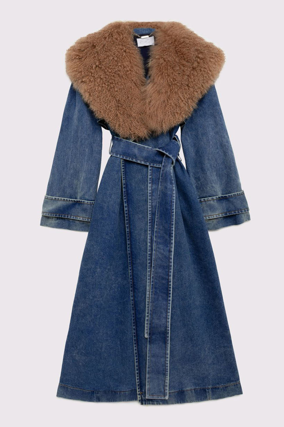 Everly Fur Collar Lace Up Denim Coat