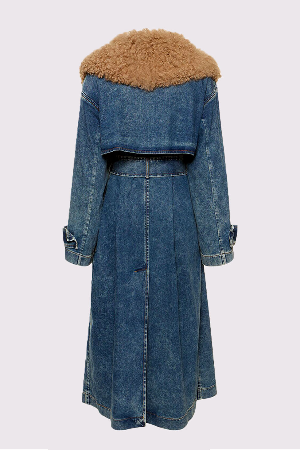 Everly Fur Collar Lace Up Denim Coat