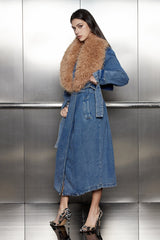 Everly Fur Collar Lace Up Denim Coat