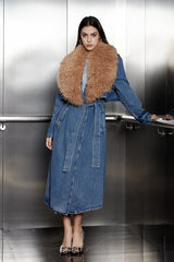 Everly Fur Collar Lace Up Denim Coat