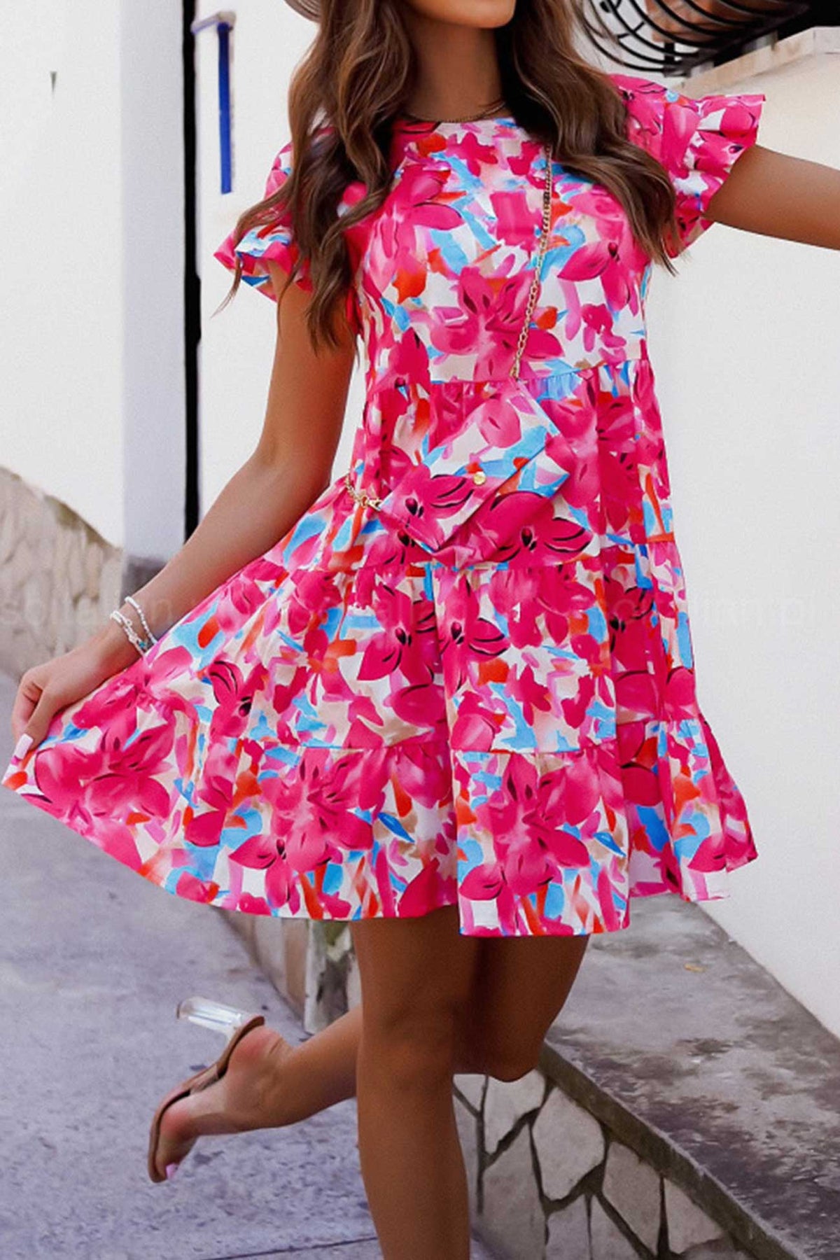 Flares Short Sleeve Floral Print Babydoll Dress