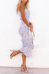 Floral Print Rushed Ruffles Maxi Dress