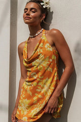 Floral Print Tie-Back Yellow Dress