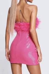 Fuzzy Strapless Sequins Pack Hip Dress