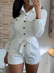 Indiebeautie Button-Front Belted Romper