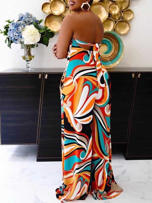 Indiebeautie Printed Strapless Tied-Back Jumpsuit