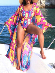 Printed One-Piece Swimsuit with Cover