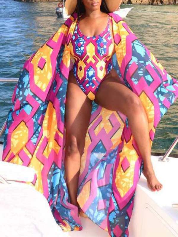 Printed One-Piece Swimsuit with Cover